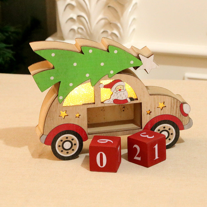 Wooden Christmas Decorations Car Figurine with Snowman