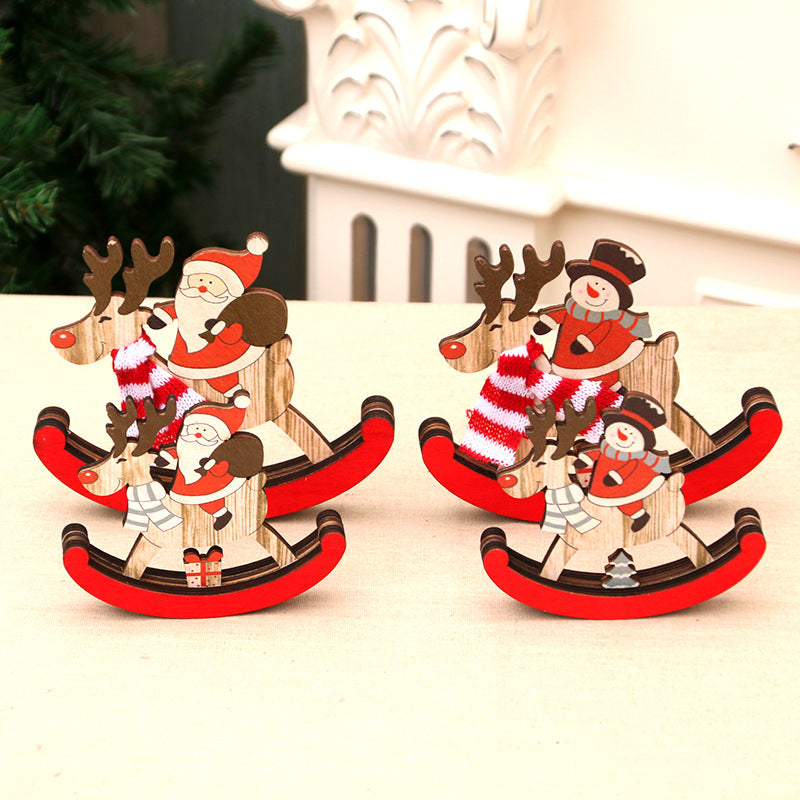Wooden Reindeer Rocking Christmas Figurines with Santa
