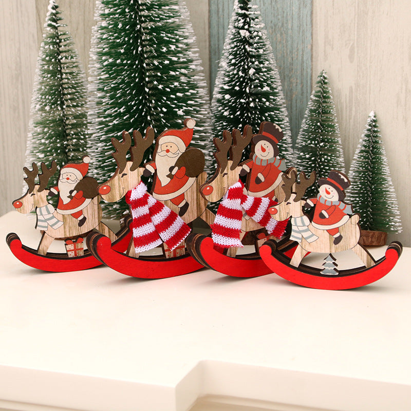 Wooden Reindeer Rocking Christmas Figurines with Santa