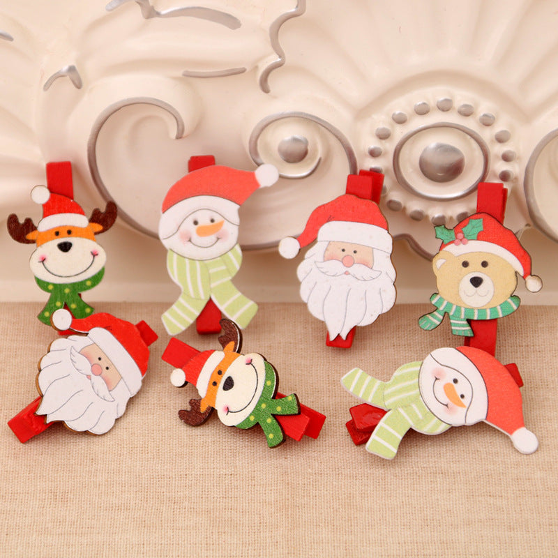 Wooden Christmas Clips Set with Santa, Snowman and Reindeer