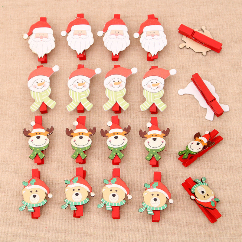 Wooden Christmas Clips Set with Santa, Snowman and Reindeer