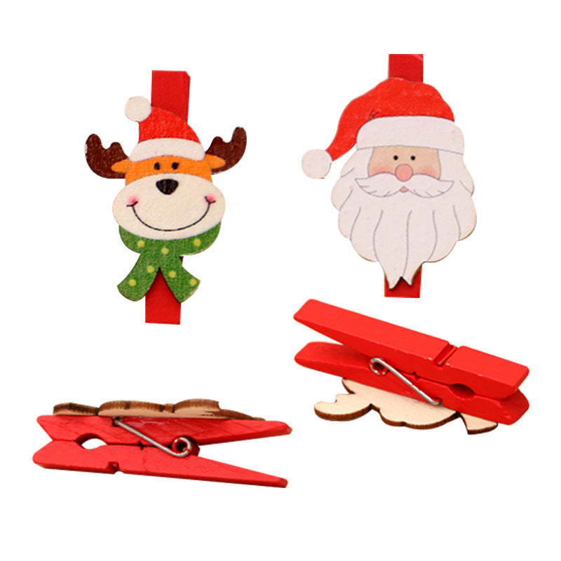 Wooden Christmas Clips Set with Santa, Snowman and Reindeer