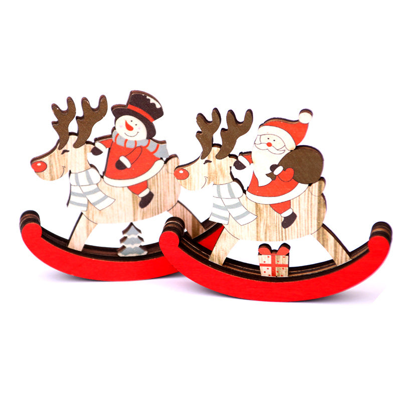 Wooden Reindeer Rocking Christmas Figurines with Santa