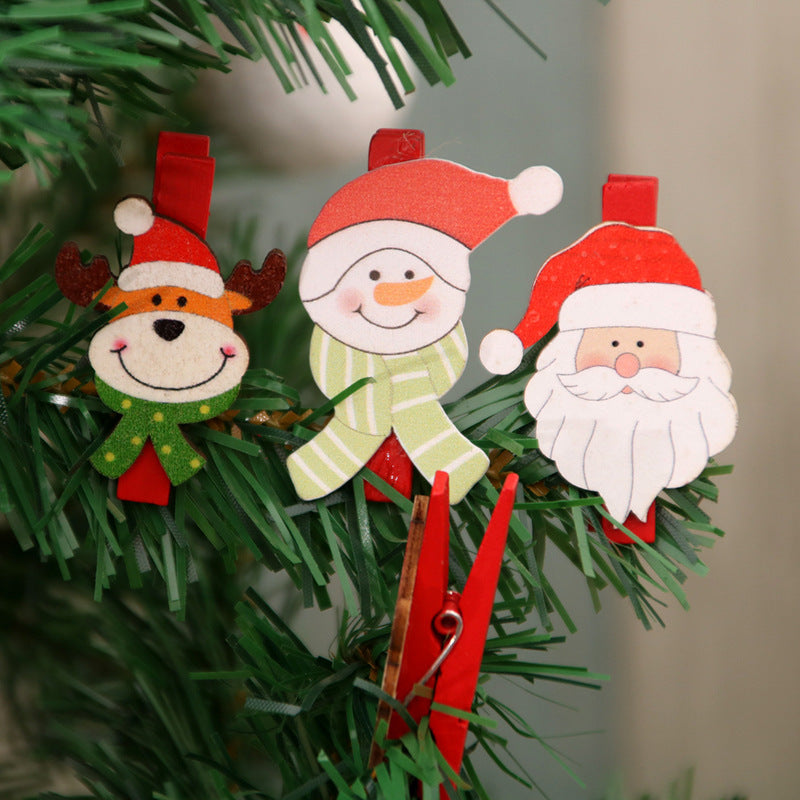 Wooden Christmas Clips Set with Santa, Snowman and Reindeer