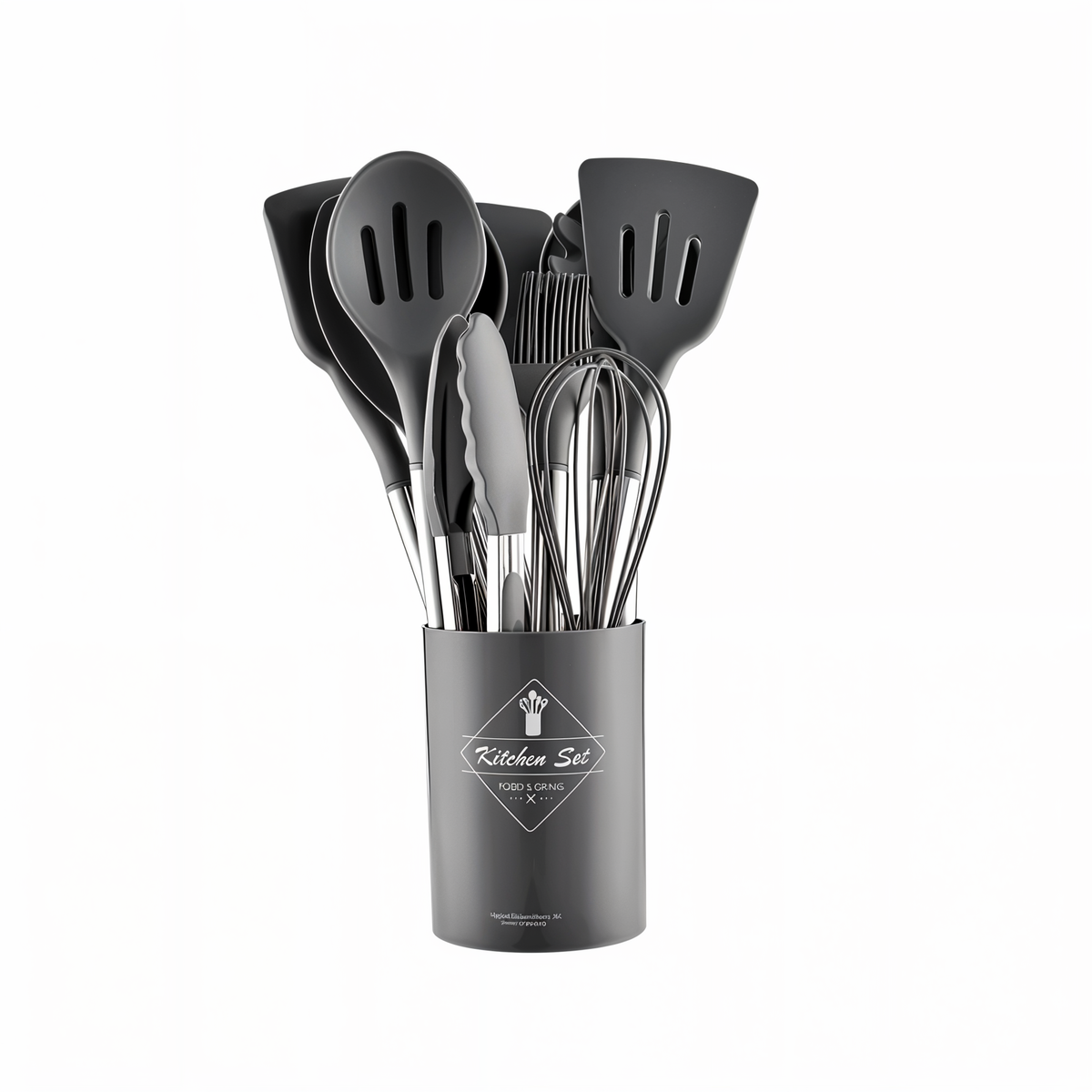 Twelve-Piece Silicone Kitchen Cooking Utensils Set with Holder | Stainless Steel Handles, Heat Resistant | 3 Colors