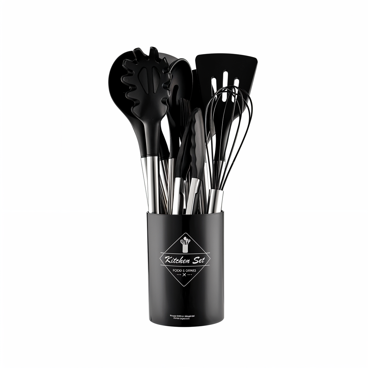 Twelve-Piece Silicone Kitchen Cooking Utensils Set with Holder | Stainless Steel Handles, Heat Resistant | 3 Colors