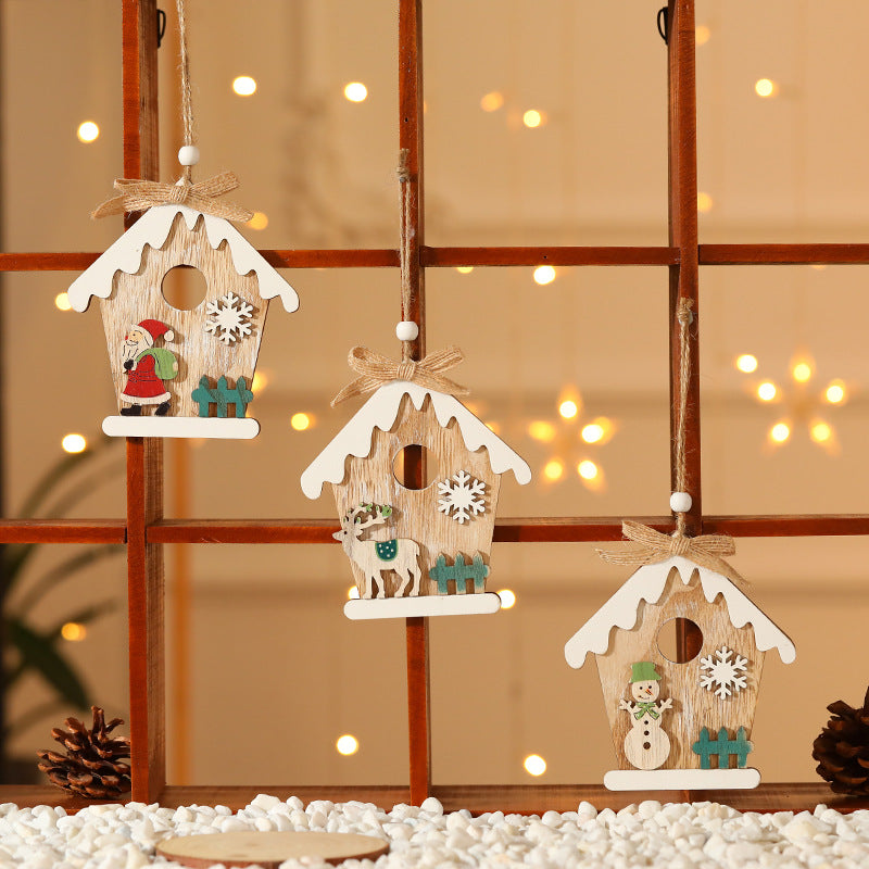 Wooden Christmas Tree Ornaments with Hanging Twine Cord