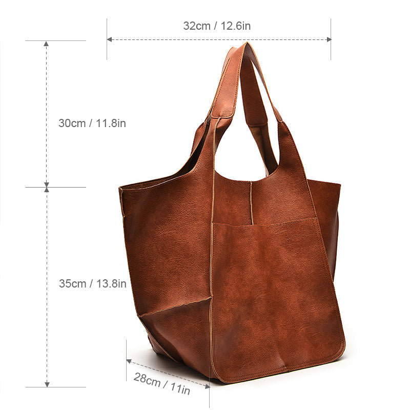 Oversized Leather Look Tote Bag in PU for Everyday Essentials | Roomy Slouchy Shoulder Carry | Five Colors