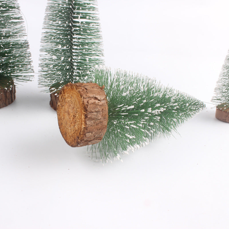 Mini Christmas Tree with Snowy Bristle Needles and Wood Base