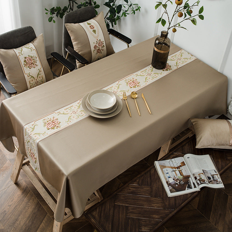 Embroidered Floral Tablecloth in Soft Blue | Durable Easy-Clean Fabric for Everyday Dining | 55 x 55 in