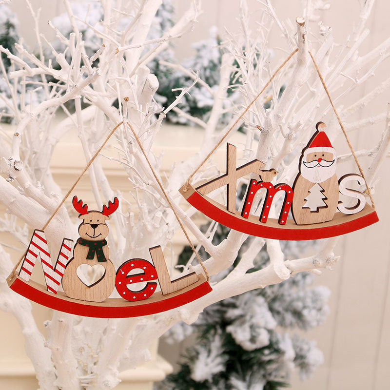 Wooden Christmas Tree Ornaments with Santa, Snowman and Reindeer