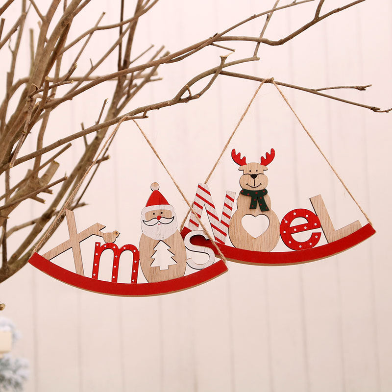 Wooden Christmas Tree Ornaments with Santa, Snowman and Reindeer