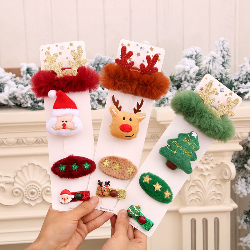 Christmas Hair Clips and Scrunchie Set with Reindeer Antlers