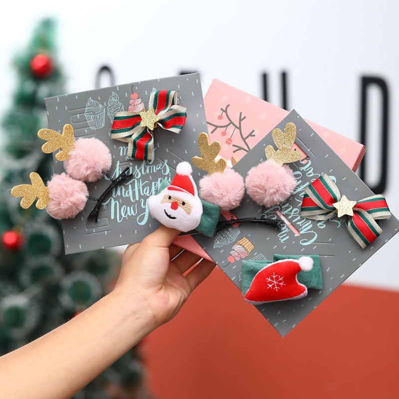 Christmas Hair Clip Set with Reindeer Antlers and Bow