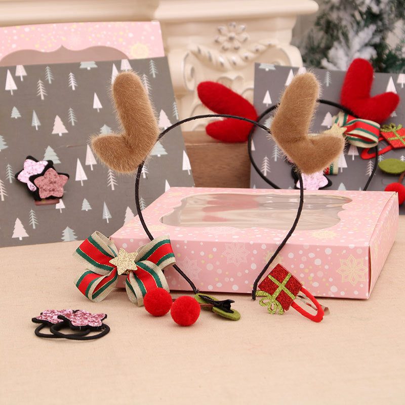 Christmas Reindeer Antler Headband and Bow Hair Clip Set