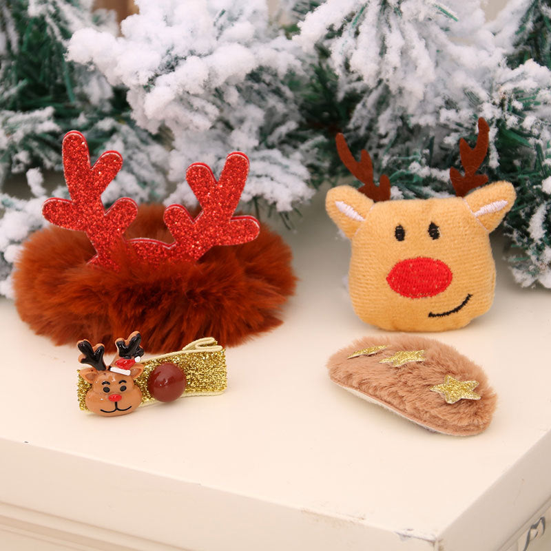 Christmas Hair Clips and Scrunchie Set with Reindeer Antlers