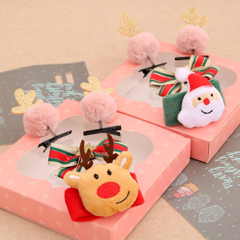 Christmas Hair Clip Set with Reindeer Antlers and Bow