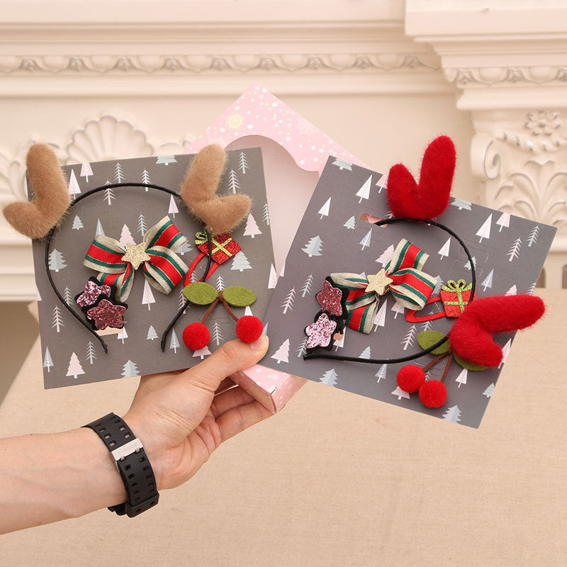 Christmas Reindeer Antler Headband and Bow Hair Clip Set