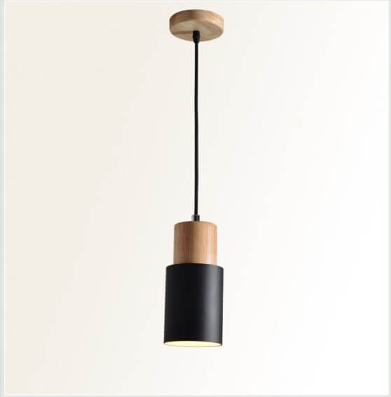 Cylinder Aluminum Pendant Light with Wood Detail | Adjustable Up to 47.24 Inches | Available in 5 Colors