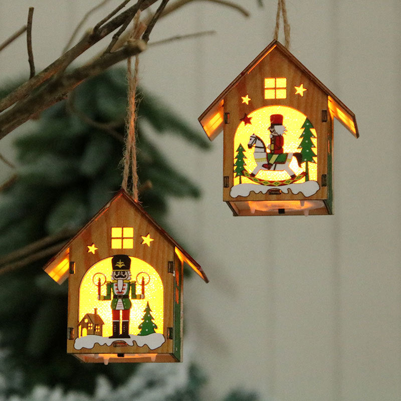 Wooden Christmas House Ornaments with Nutcracker Decorations