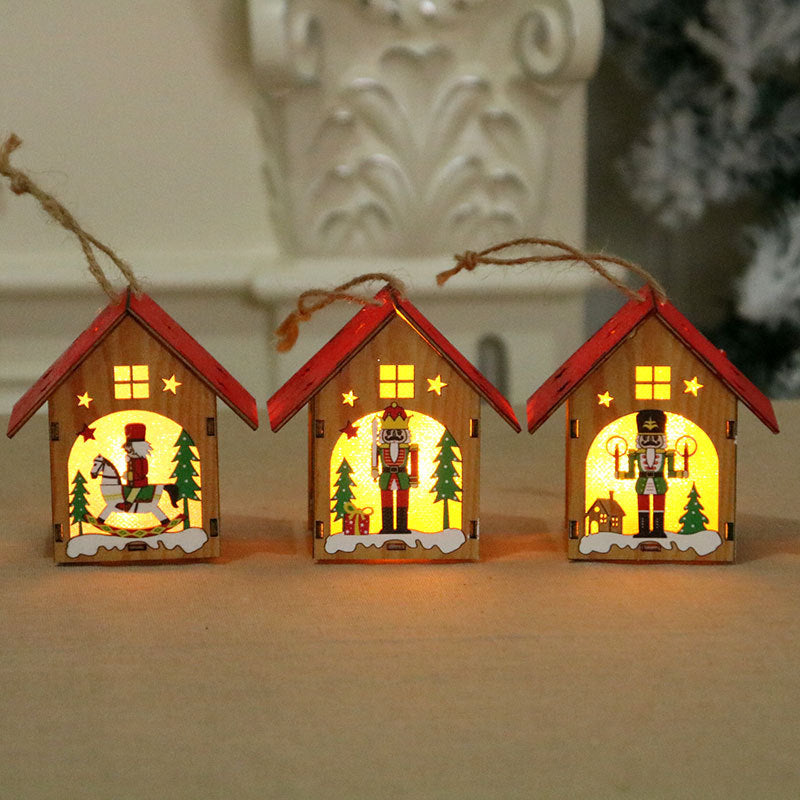 Wooden Christmas House Ornaments with Nutcracker Decorations