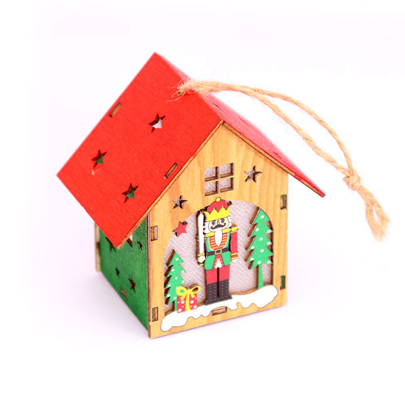 Wooden Christmas House Ornaments with Nutcracker Decorations