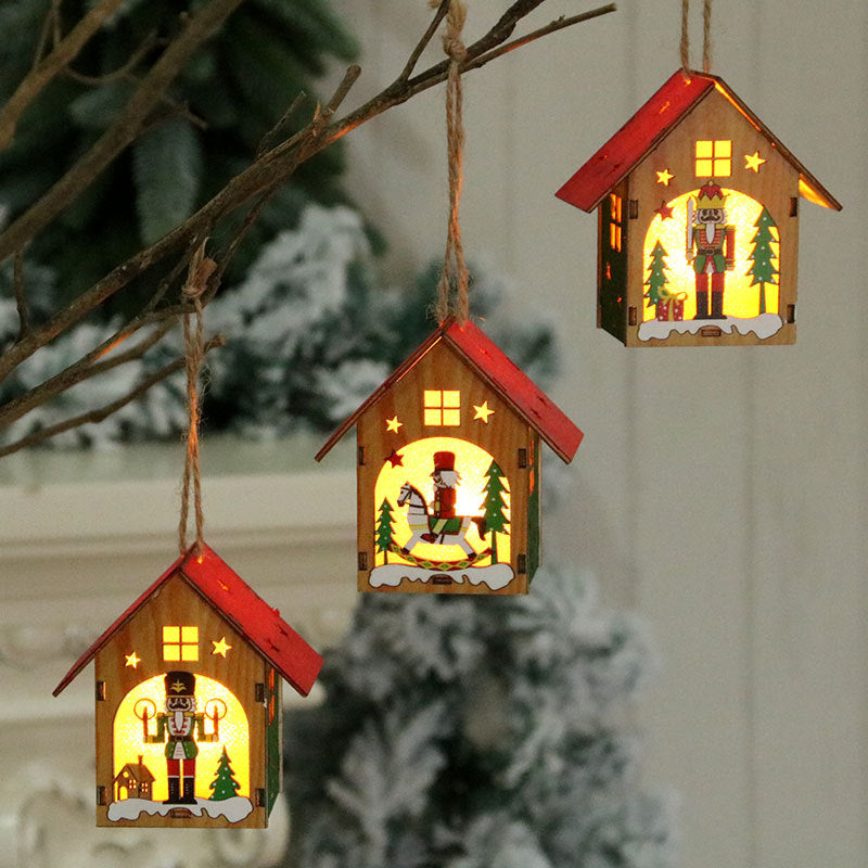 Wooden Christmas House Ornaments with Nutcracker Decorations