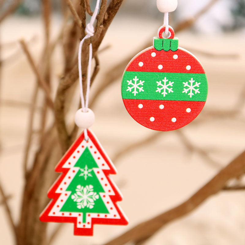Wooden Christmas Tree Ornaments Set with Snowflake Designs