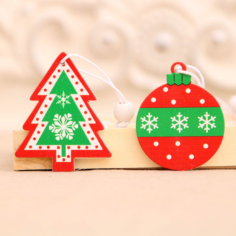 Wooden Christmas Tree Ornaments Set with Snowflake Designs