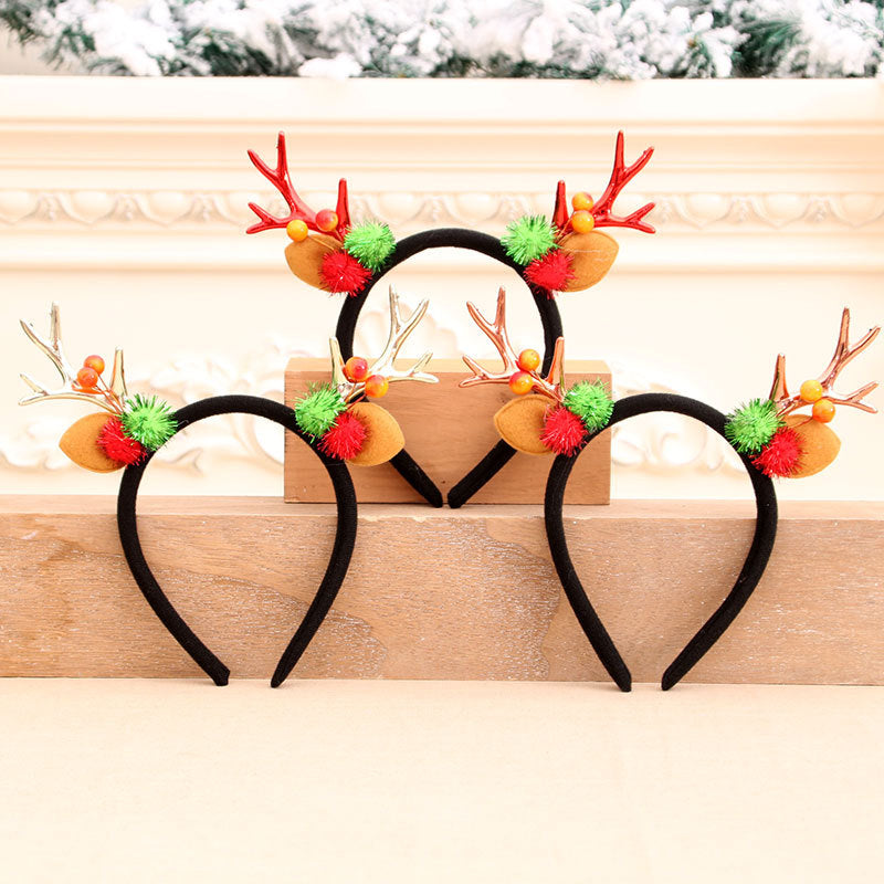 Christmas Reindeer Antler Headband with Pom Poms and Berries