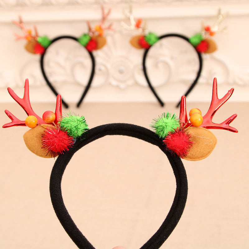 Christmas Reindeer Antler Headband with Pom Poms and Berries