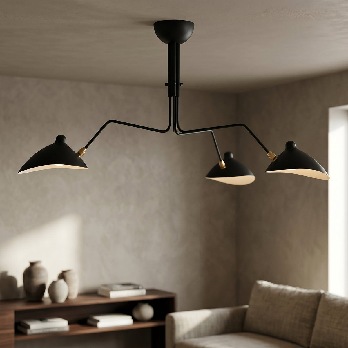 Multi-Arm Ceiling Light with Directional Reflectors | 3-Arm or 6-Arm Configurations | Spans Up to 86.6 Inches
