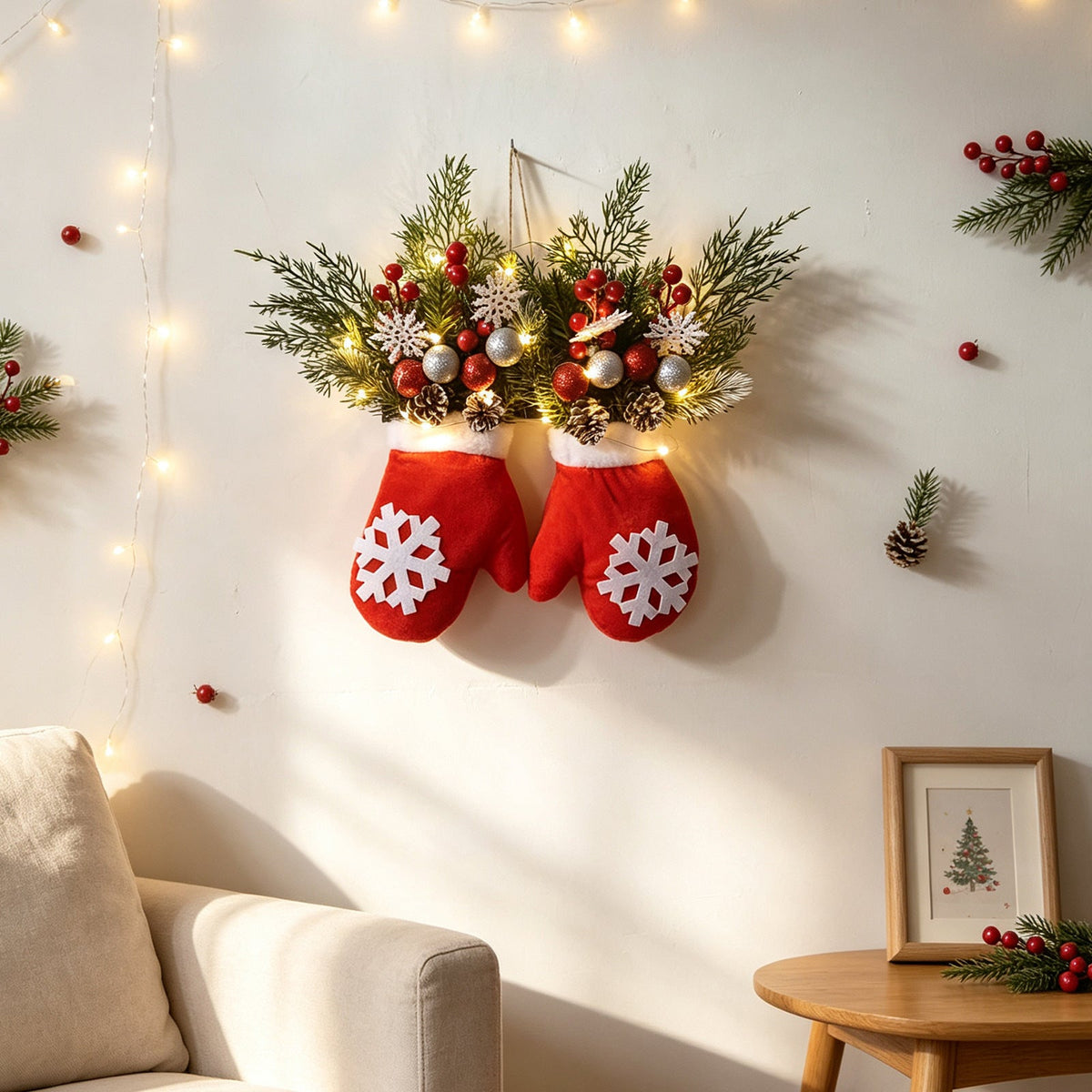 Christmas Wreath Door Hanging Decoration with Mitten Design