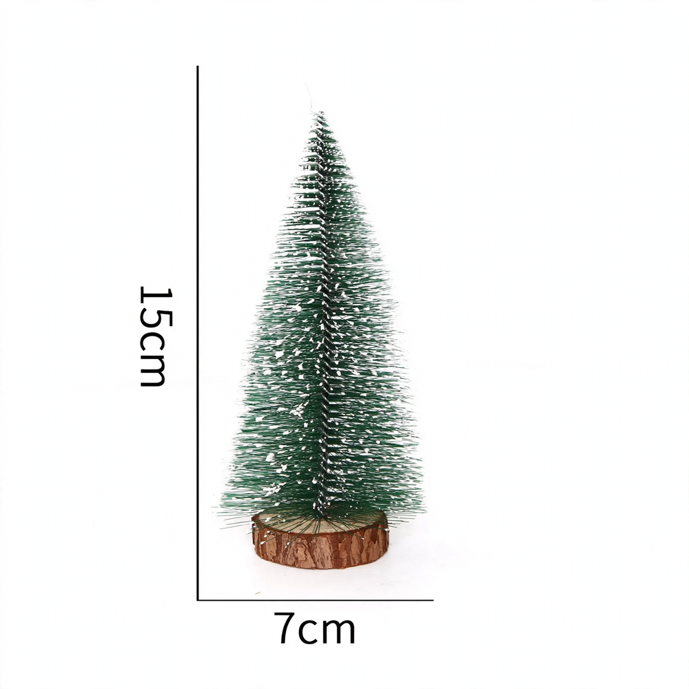 Mini Snowy Christmas Tree Decorations with Wooden Bases