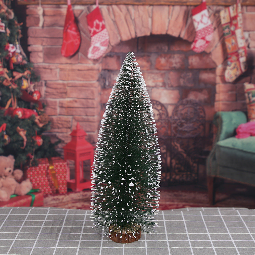 Mini Christmas Tree with Snowy Bristle Needles and Wood Base