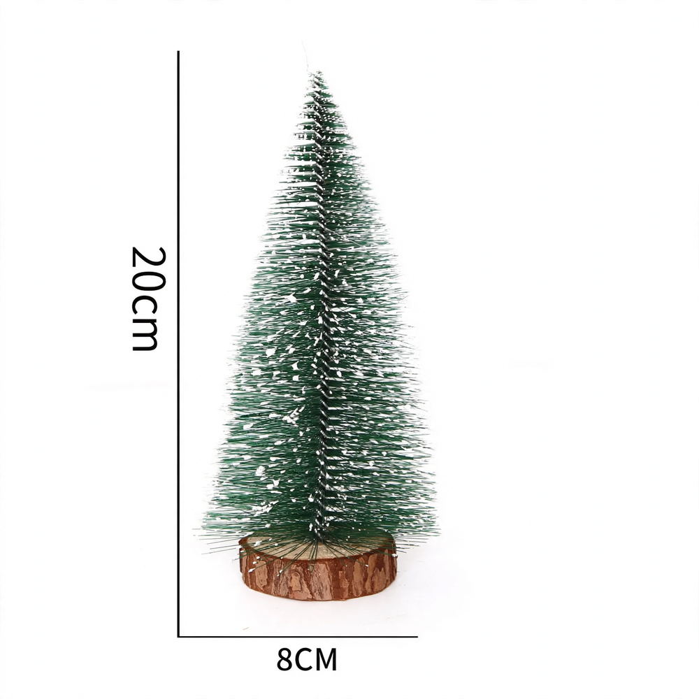 Mini Snowy Pine Needle Christmas Tree Decorations on Wood Base