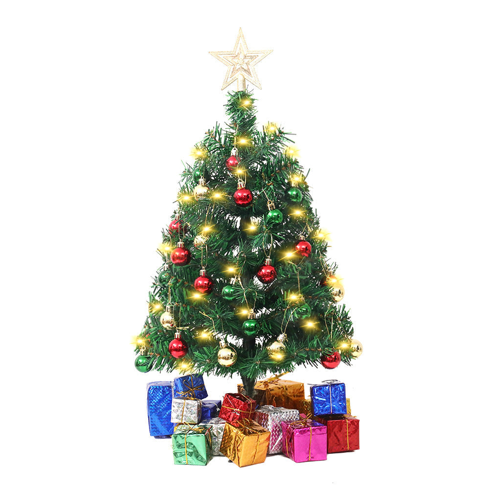 Mini Christmas Tree Decorations Set with LED Lights for Desks