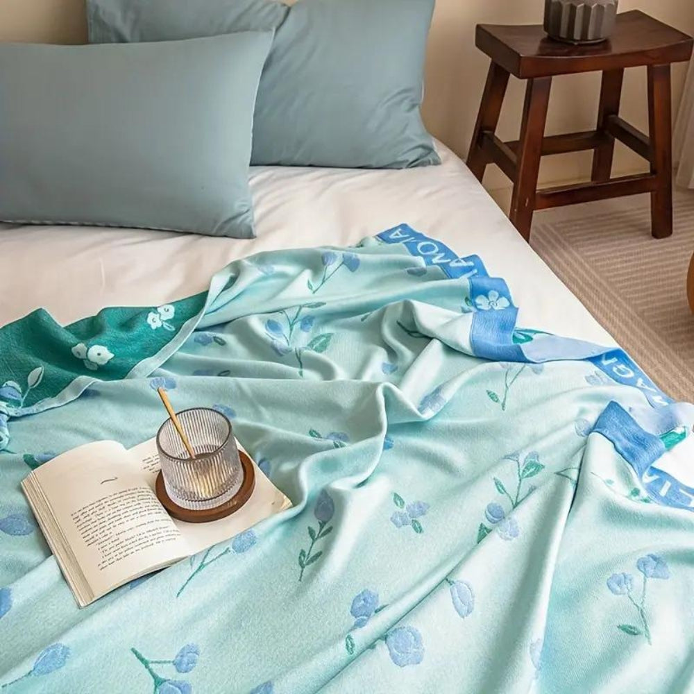Blue Floral Cooling Blanket | Lightweight Quilt-Style Design | A Decorative Layer for Summer Nights
