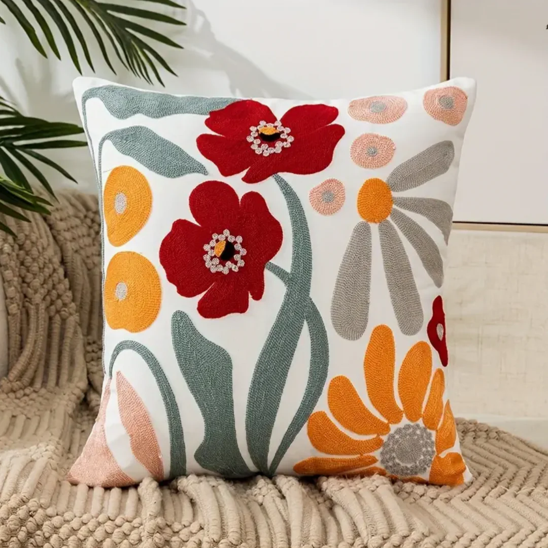 Floral Throw Pillow, 17.7 x 17.7 Inches | Cotton-Polyester Blend | A Complete Decorative Cushion for Any Room