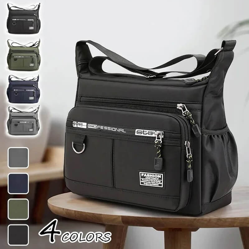 Nylon Crossbody Bag with Multiple Zip Pockets | Water-Repellent Messenger Shoulder Pack for Work, School or Travel
