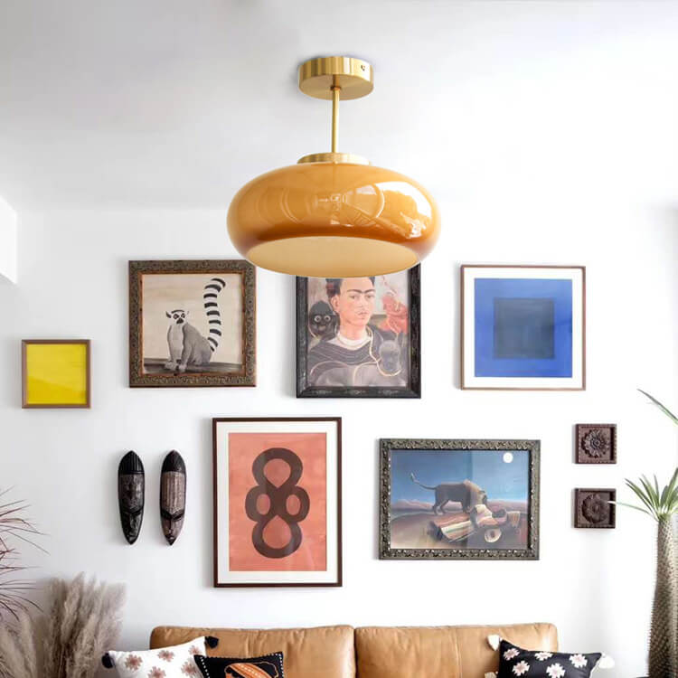 Bauhaus-Inspired Glass Ceiling Light | Hand-Blown Rounded Shade | Semi Flush Mount for Soft Ambient Lighting