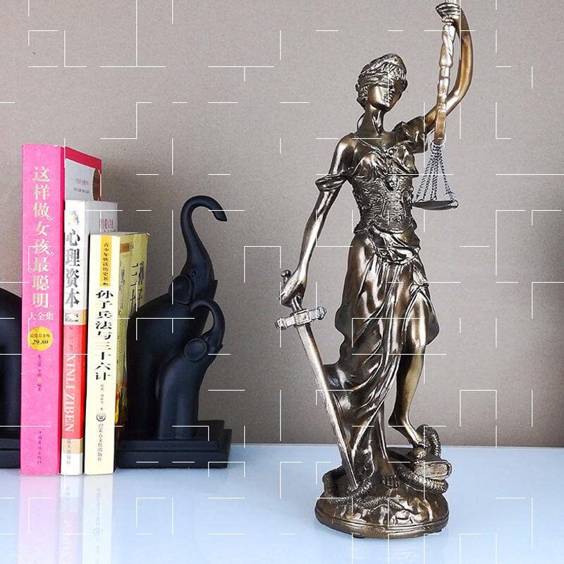 Lady Justice Statue in Hand Painted Bronze Finish | Goddess Figurine with Scales and Sword for Desk or Office | Gifts for Him