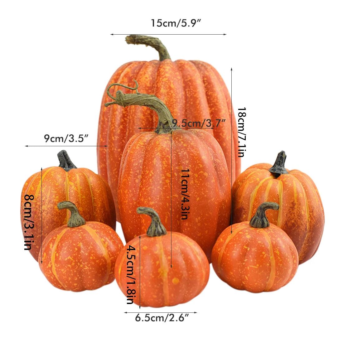 Realistic Fake Pumpkins, Set Of 7 | Dense Foam With Plastic Stems | Paintable Decor For Fall, Halloween Or Thanksgiving