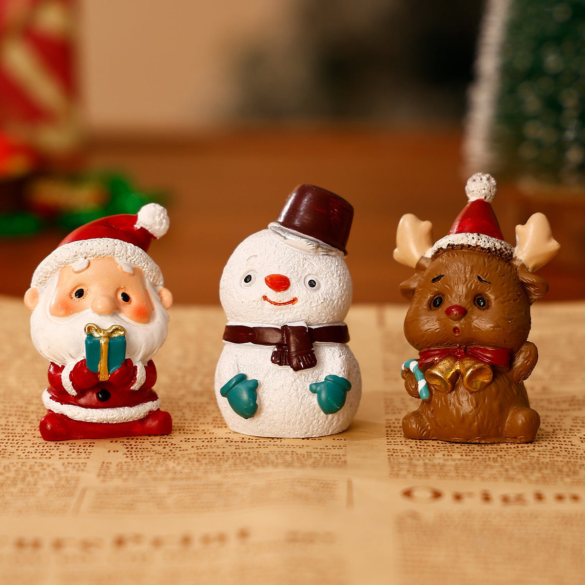 Resin Christmas Figurines Set with Santa, Snowman and Reindeer
