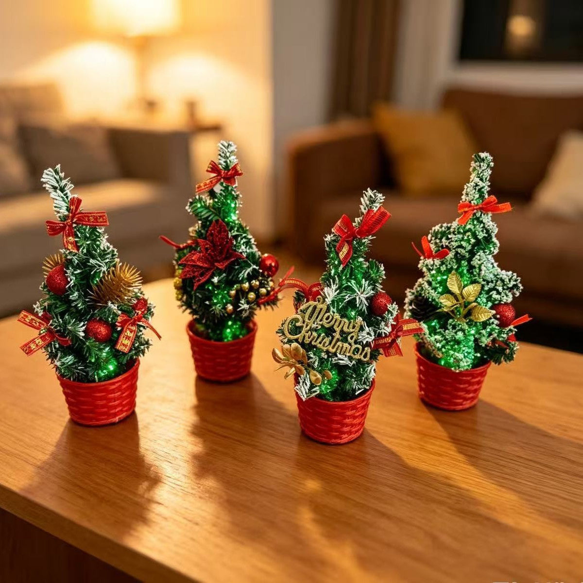 Mini Christmas Tree with Lights, Tabletop Decoration, 8 Inch