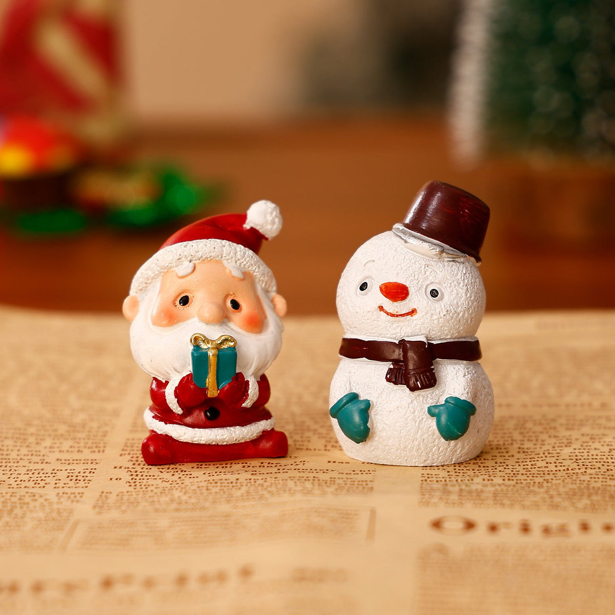 Resin Christmas Figurines Set with Santa, Snowman and Reindeer
