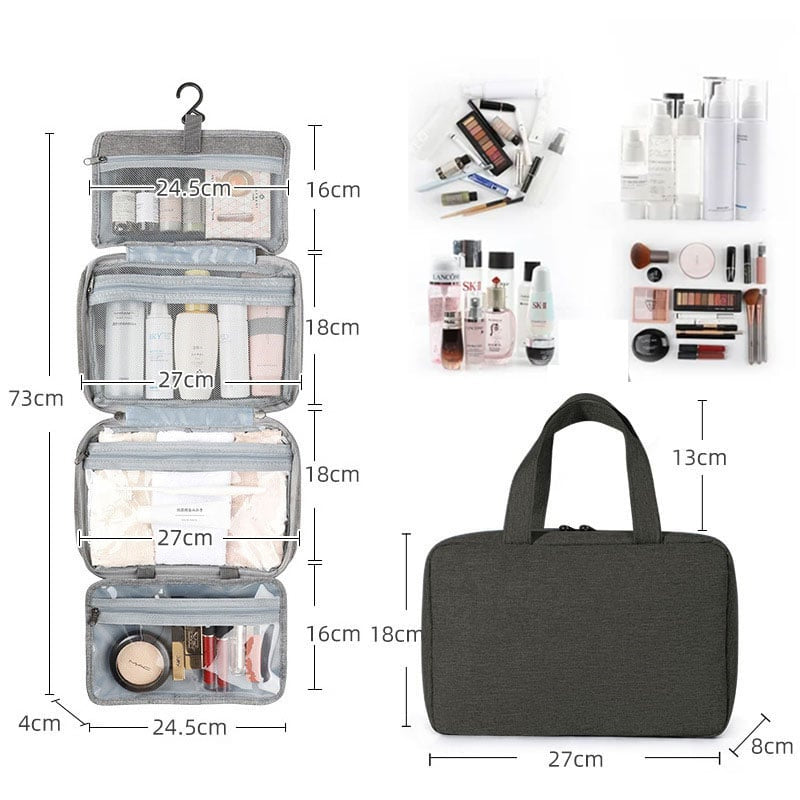 Hanging Toiletry Bag with Hook | Water Resistant Cosmetic Bags for Travel | 4 Zip Compartments in a Padded Shell