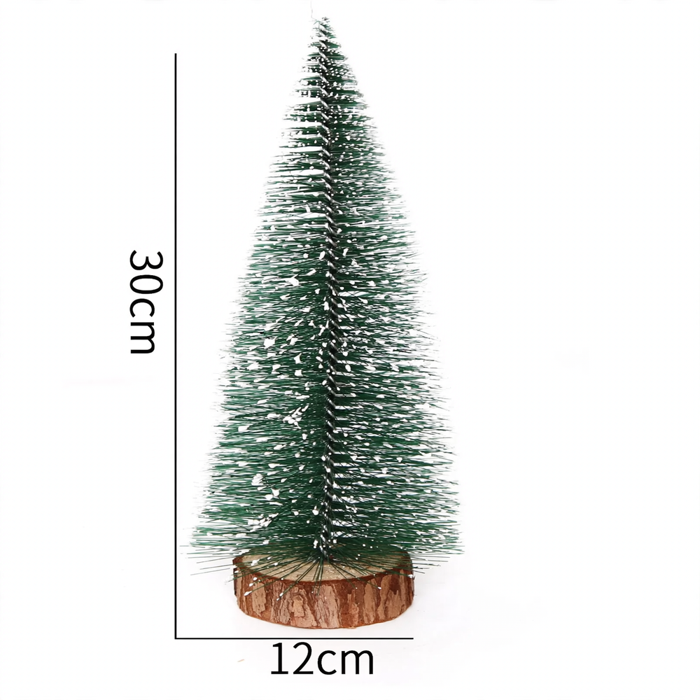 Mini Snowy Christmas Tree Decorations with Wooden Bases