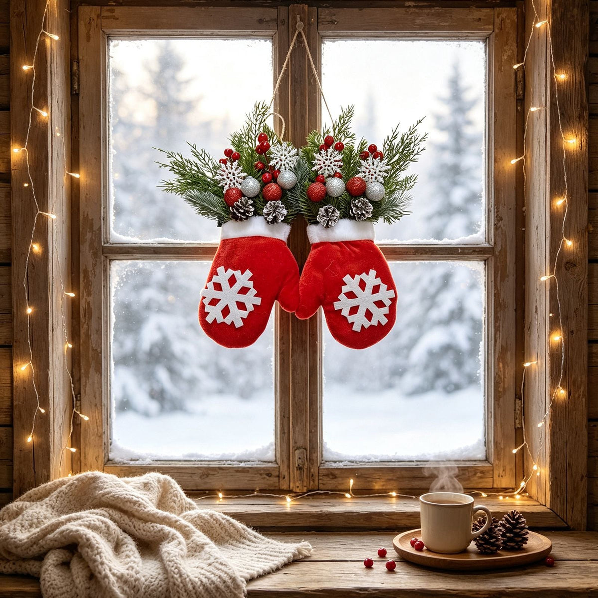 Christmas Wreath Door Hanging Decoration with Mitten Design
