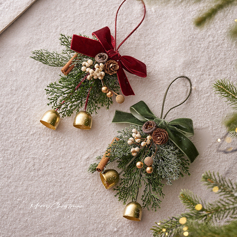Christmas Tree Ornaments with Velvet Bow, Pine Sprigs and Bells